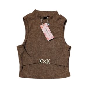 NWT SHEIN Brown Sleeveless‎ Knit Cropped Top Women's XS